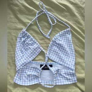 Cider Light Blue Checkered Halter Top